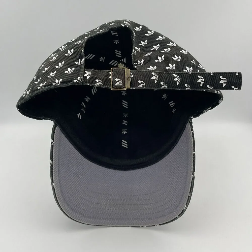 Adidas Trefoil Logo All Over Print Strapback Hat Black White OSFM Adjustable Cap